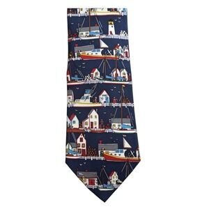 Alynn Neckwear "Dockside" Nautical Harbor Scene Silk Tie